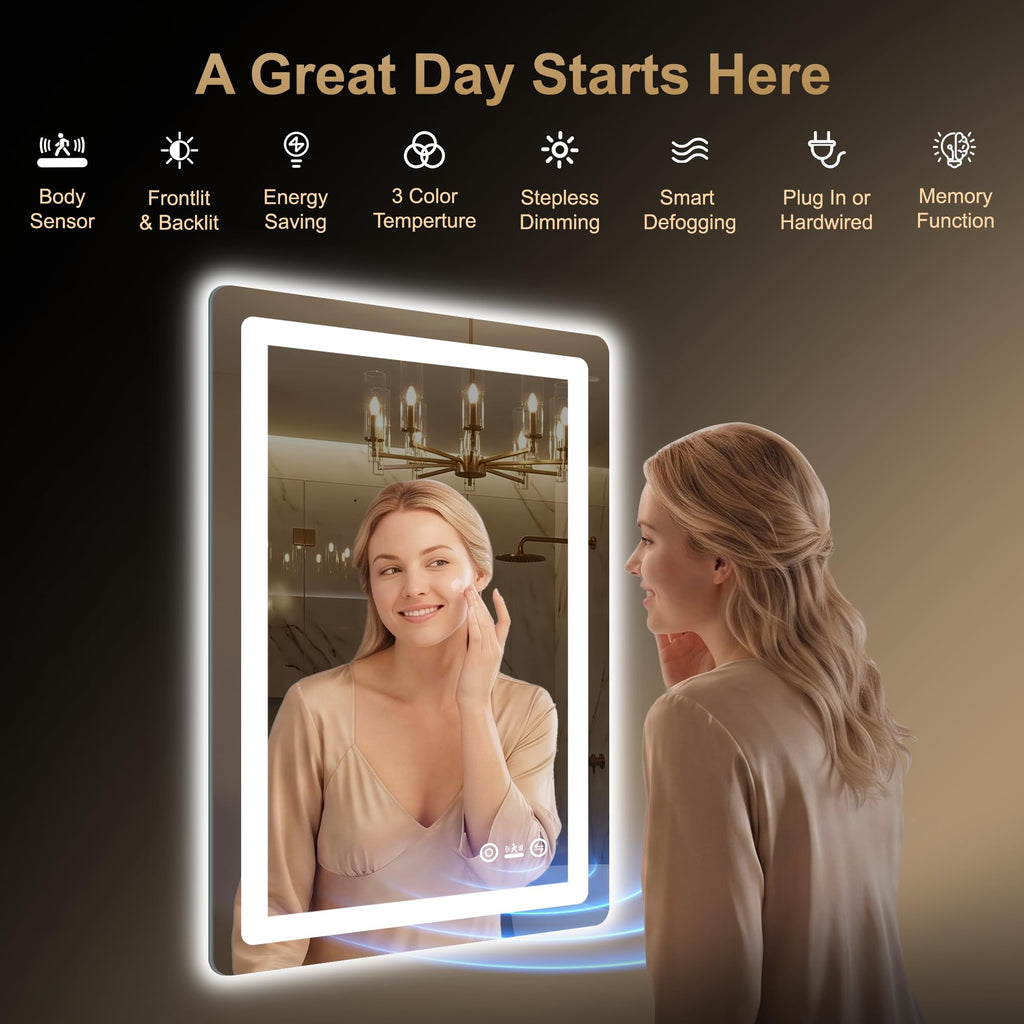 LED Bathroom Vanity Mirror with Lights, 30"x50", Motion Sensor Auto On/Off
