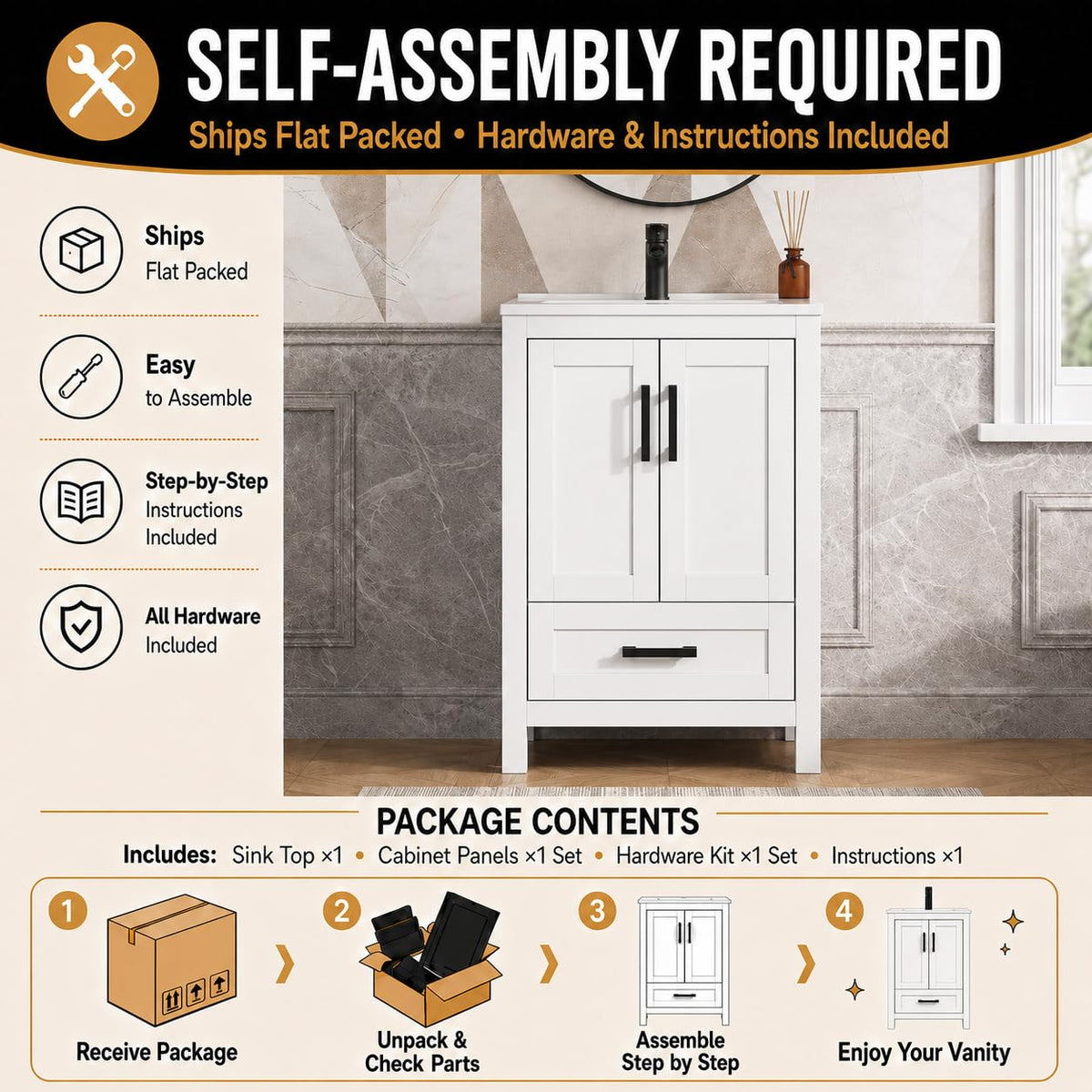 36 Inch Modern Bathroom Vanity with Sink, Black