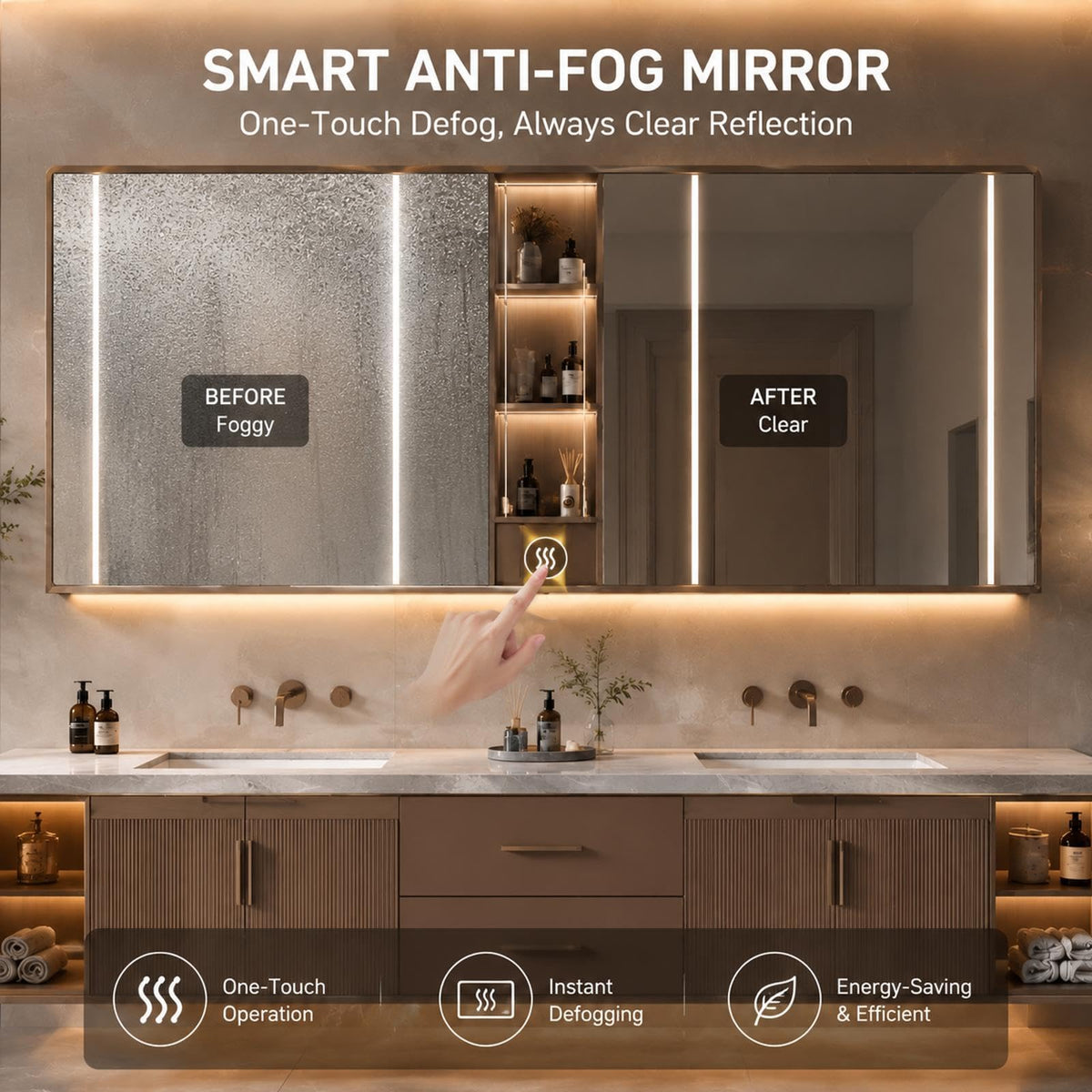 60 IN Floating Double Bathroom Vanity with Sinks & LED Mirror Cabinet