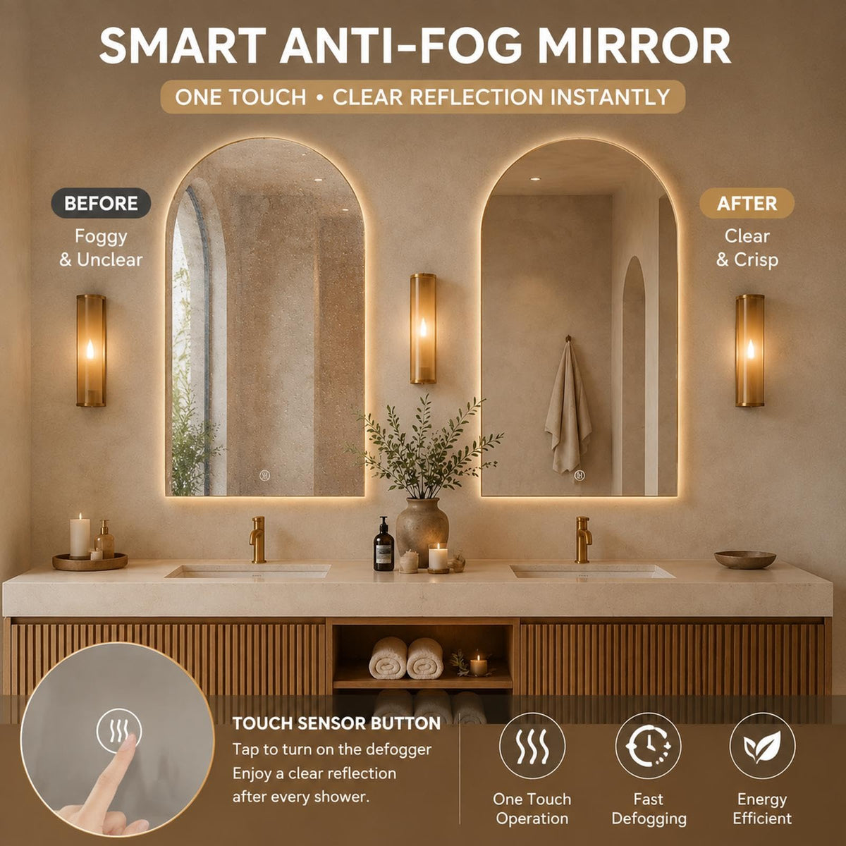 96 in Floating Double Bathroom Vanity with Sinks & LED Mirrors