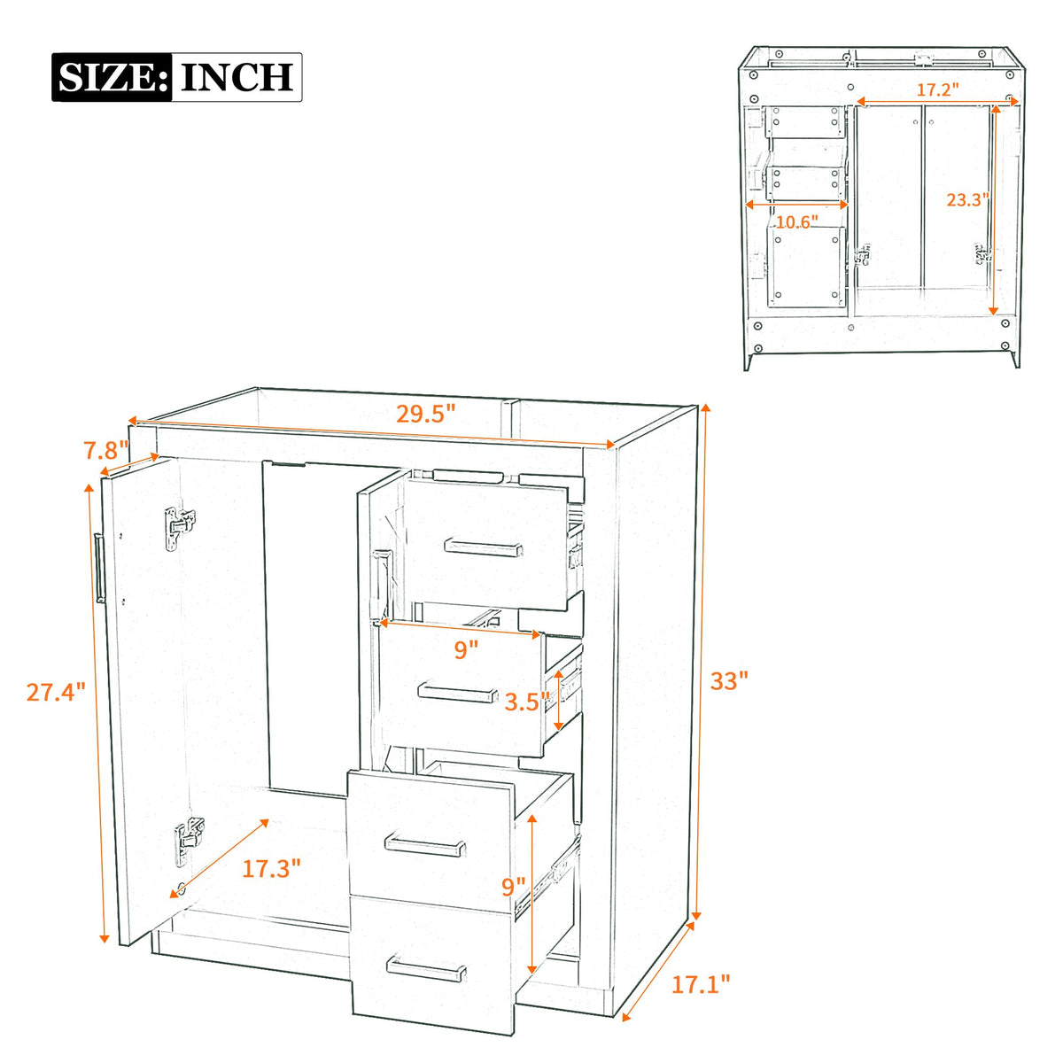 30 Inch Green Bathroom Vanity with Sink & Gold Handles,Light Luxury