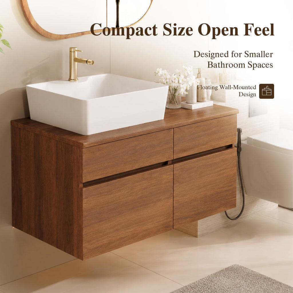 36 Inch Bathroom Vanity with Sink, Black Floating Wall Mounted Vanity