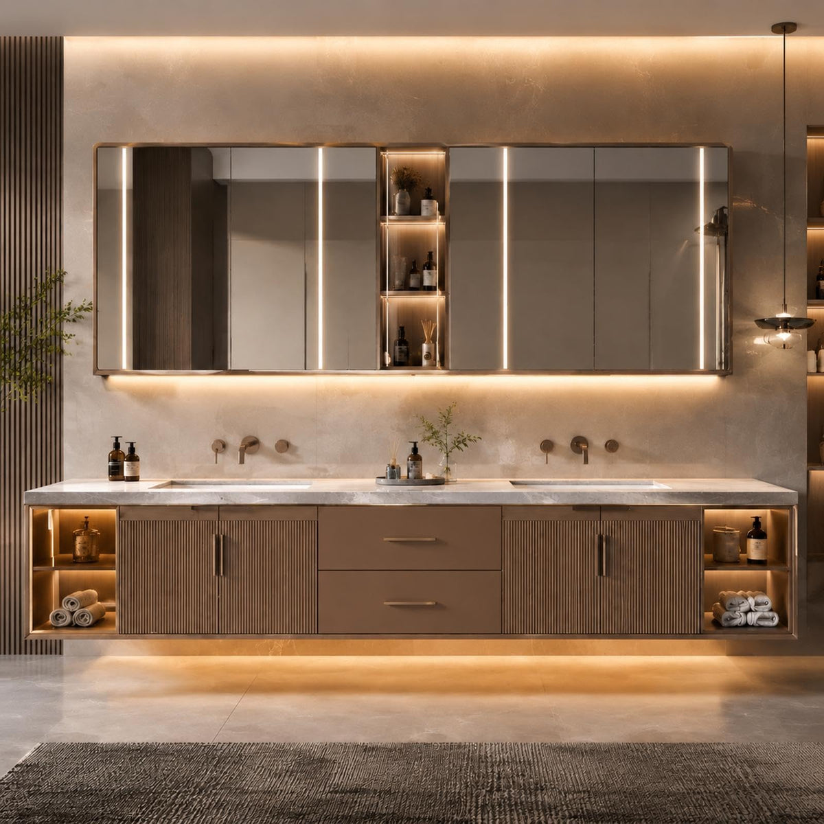 60 IN Floating Double Bathroom Vanity with Sinks & LED Mirror Cabinet