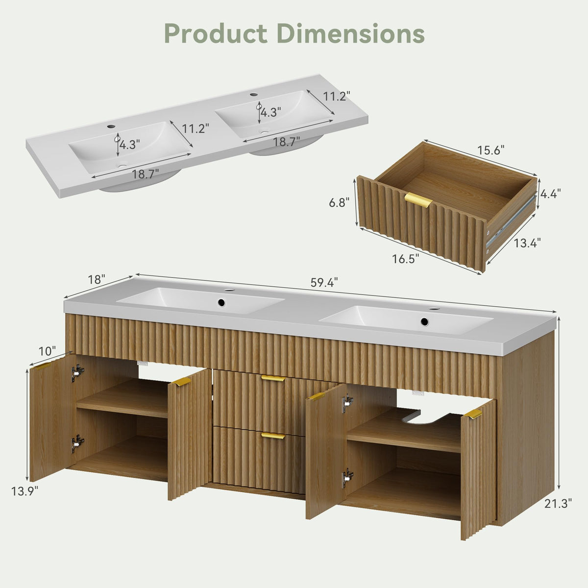 36" Bathroom Vanity with Sink Modern Oak