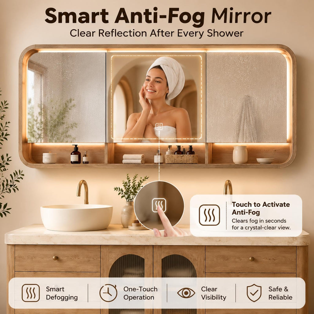 76 IN Freestanding Double Bathroom Vanity with Vessel Sinks & LED Mirror