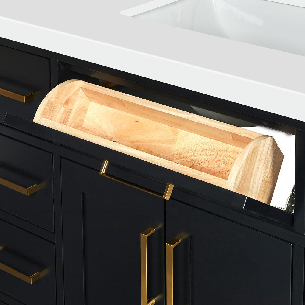 DKB Beckford 42-Inch White Bathroom Vanity with Sink, Solid Wood Base Cabinet, 1.5" White Quartz Countertop, Rectangular Sink, 2 Soft Closing Doors, 9 Drawers