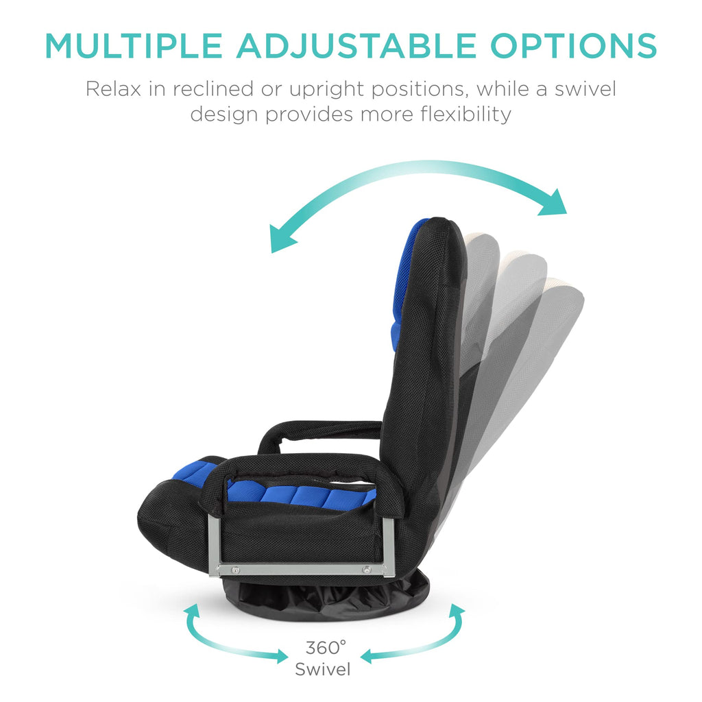 Best Choice Products Swivel Gaming Chair 360 Degree Multipurpose Floor Chair Rocker for TV, Reading, Playing Video Games w/Lumbar Support, Armrest Handles, Adjustable Foldable Backrest - Black/Black