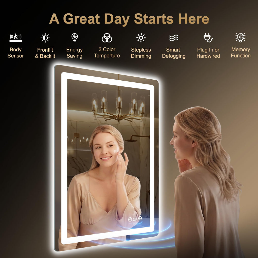 LED Bathroom Vanity Mirror with Lights, 30"x50", Motion Sensor Auto On/Off
