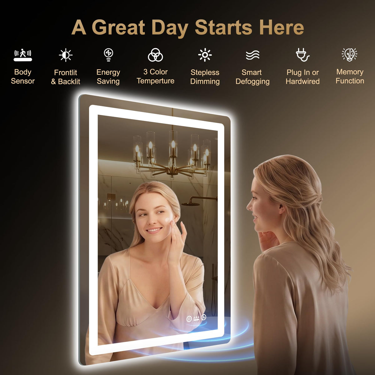 LED Bathroom Vanity Mirror with Lights, 30"x50", Motion Sensor Auto On/Off