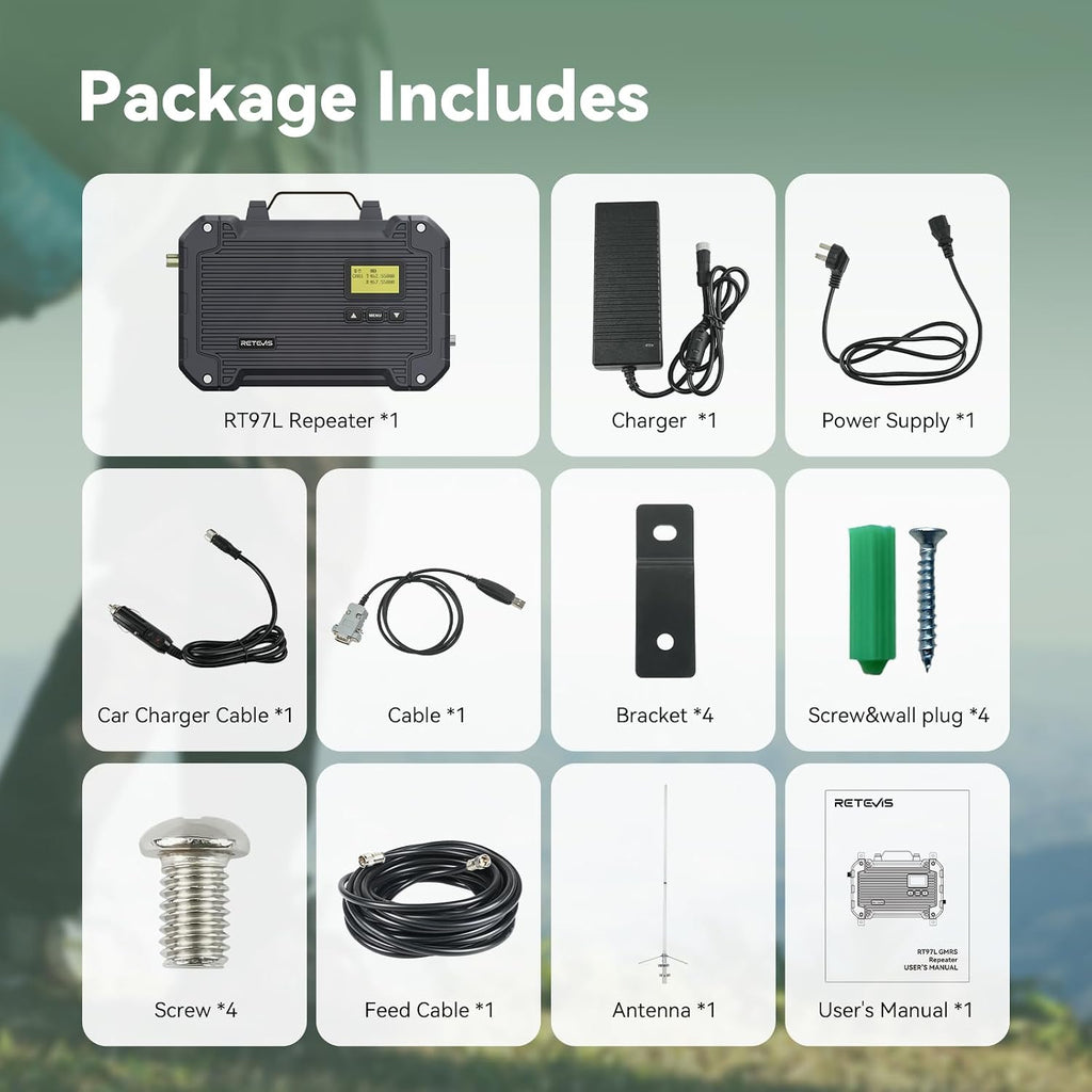Retevis RT97L GMRS Repeater System, High Power with FRP Antenna & Cable