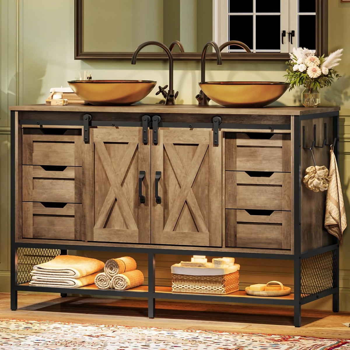 Concho 47'' Farmhouse Bathroom Vanity with Vessel Sink Rustic Brown