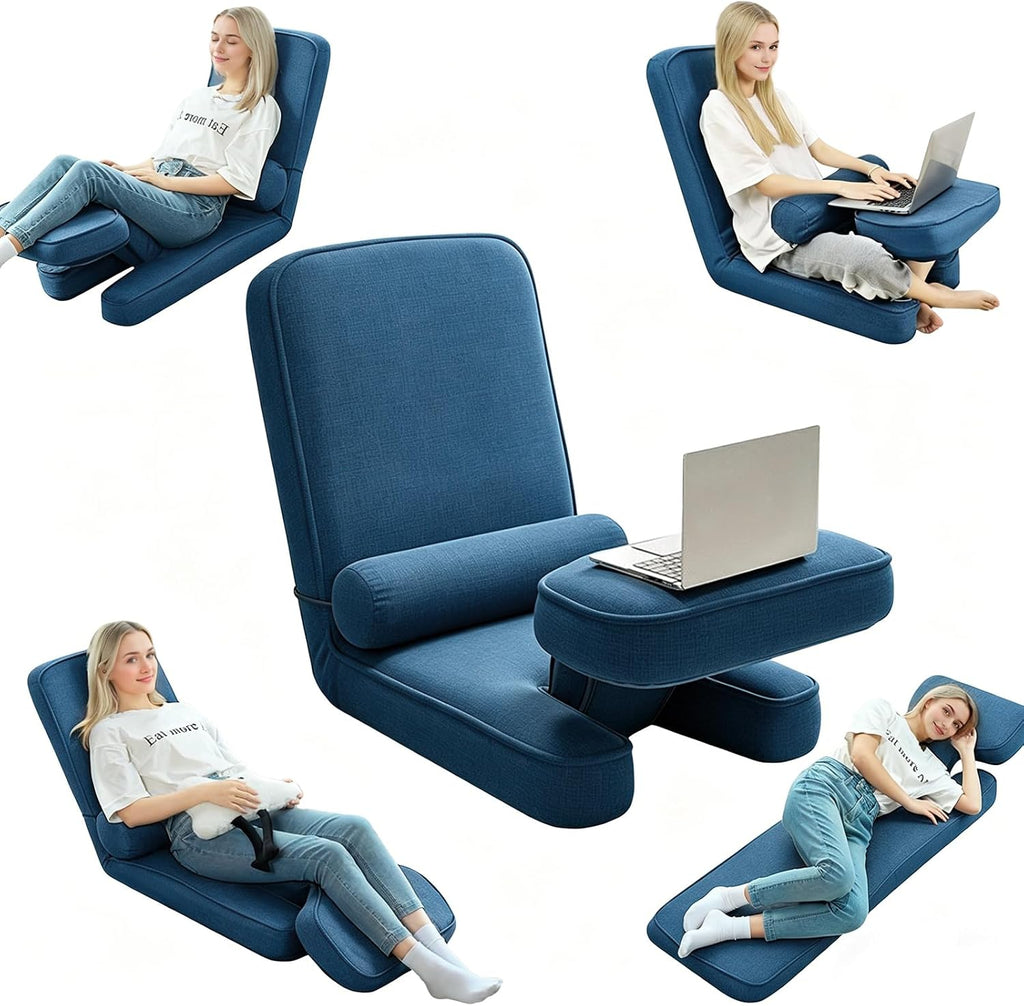 ZALL Navy Blue Floor Folding Recliner Chair Adjustable Back Support Home