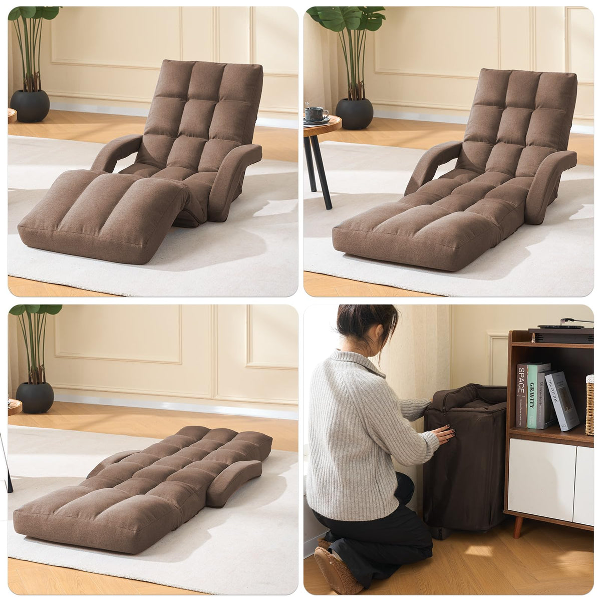 Adjustable Floor Gaming Chair with Footrest, 14-Position Backrest