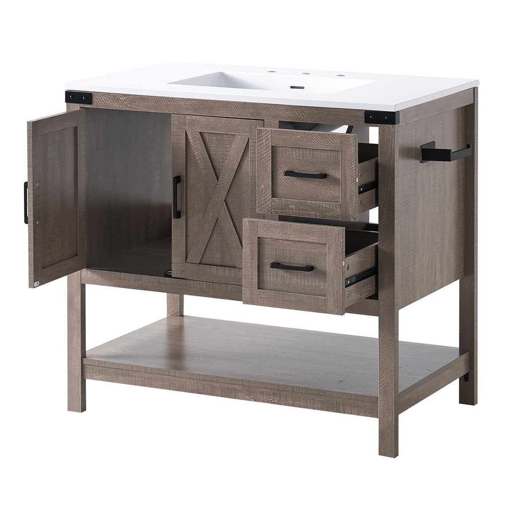 AMERLIFE 48" White Farmhouse Sink Bathroom Vanity, Solid White Top