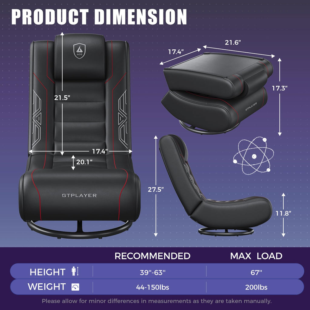 GTPLAYER Floor Gaming Chair Foldable Swivel Floor Chairs for Kids Boys Comfy Video Game Seat with 360Â° Multipurpose for Gamers, Bedroom or Game Room(Black-Blue)