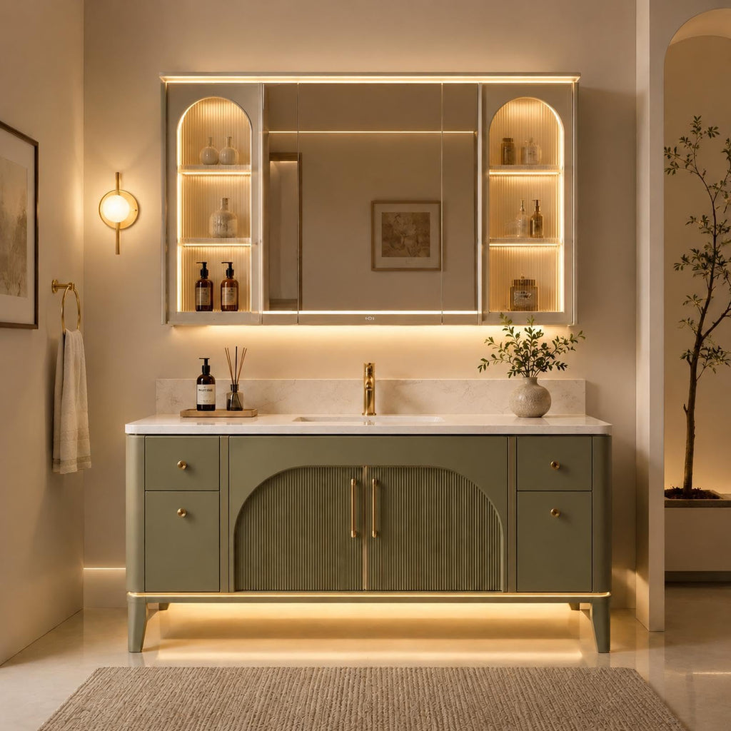 50 IN Freestanding Single Sink Bathroom Vanity with LED Mirror Cabinet