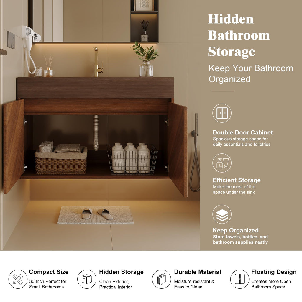 36 Inch Bathroom Vanity with Sink, Black Floating Wall Mounted Vanity