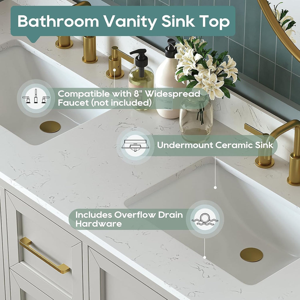 60 Inch Bathroom Vanity with Double Sink Combo, Greige