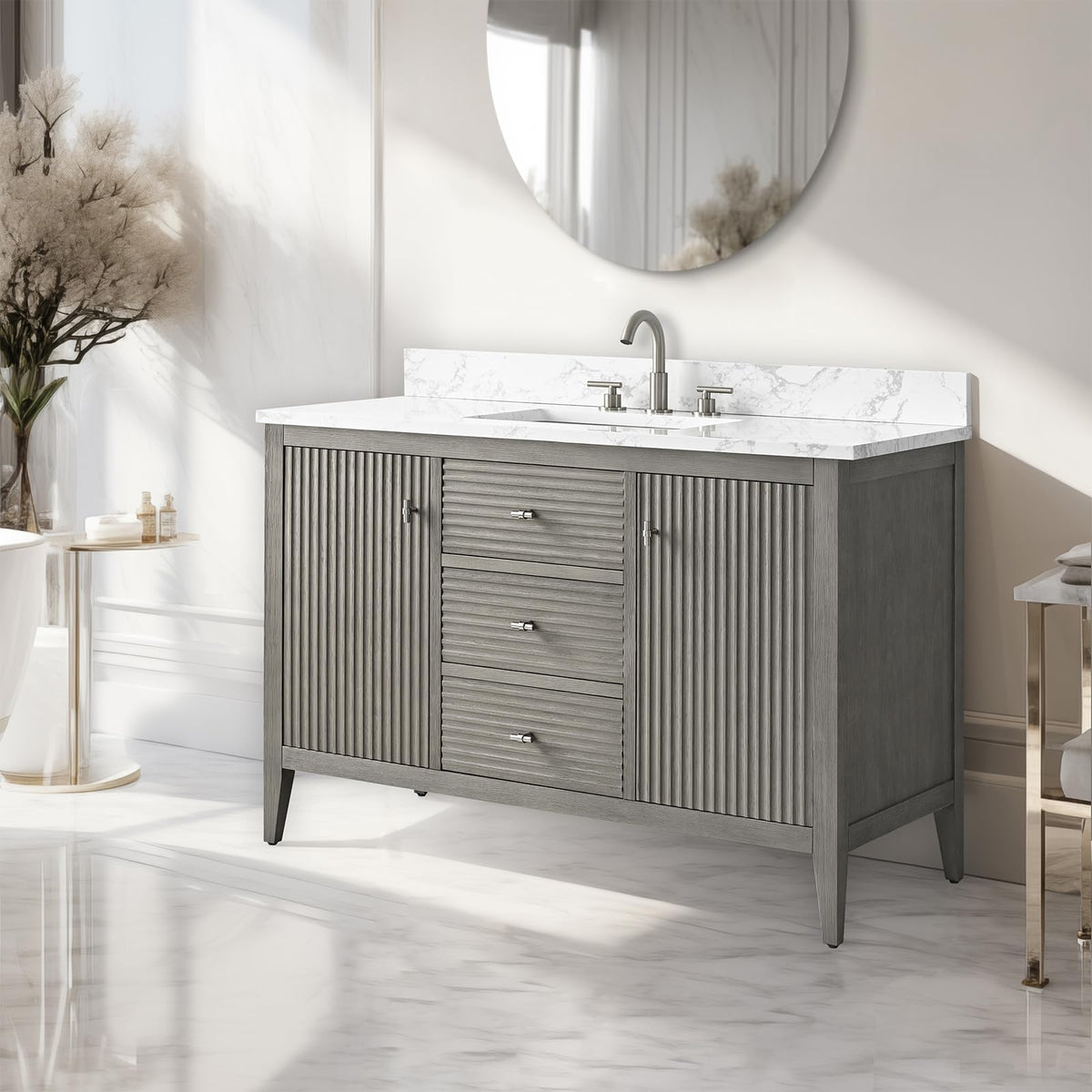 Vanity Art 84 inch Bathroom Vanity with Double Sink & Ceramic Top, Vanity Cabinet with Soft-Closing Door, Solid Wood Frame, Linear Pattern, Walnut, Golden Brushed Handware,Vintage Green