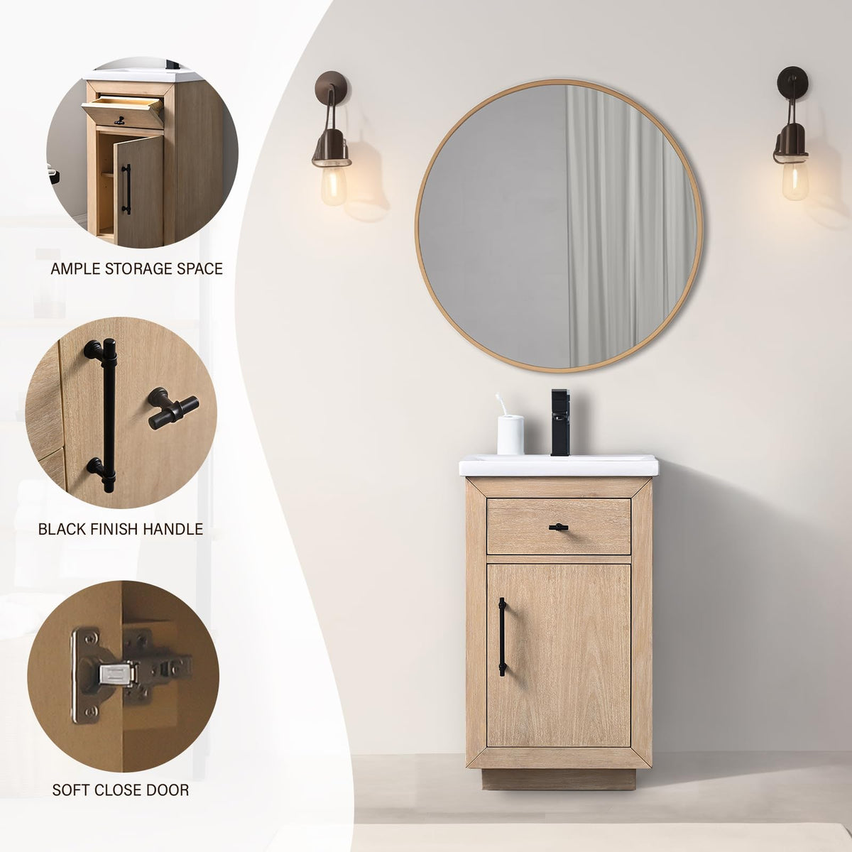 HOMEBEYOND 72" Bathroom Vanity with Double Sink & Ceramic Top, MDF Material Vanity Cabinet with Basin Combo, Soft-Closing Doors, Removable Shelf, Backsplash, Tan