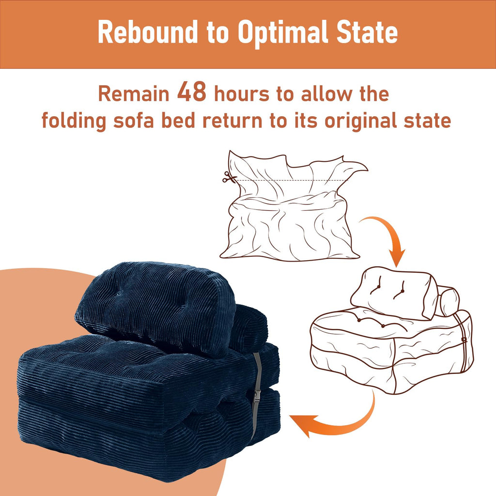 Folding Sofa Bed, Convertible Sleeper Chair with Back Support and Pillow