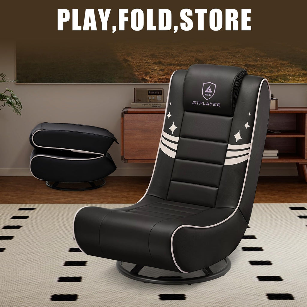 GTPLAYER Floor Gaming Chair Foldable Swivel Floor Chairs for Kids Boys Comfy Video Game Seat with 360Â° Multipurpose for Gamers, Bedroom or Game Room(Black-Blue)