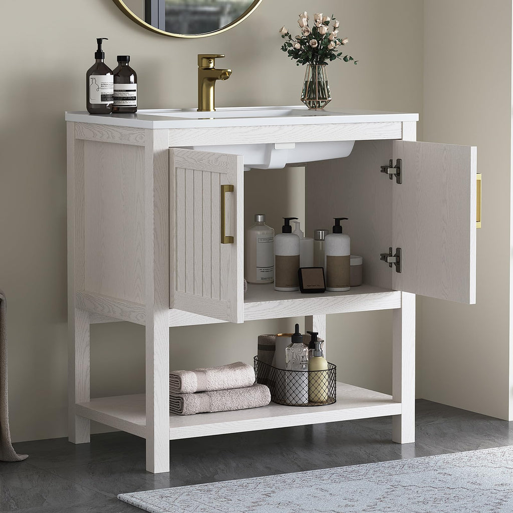 42 Inch Bathroom Vanity with Sink, Fully-Assembled, Walnut