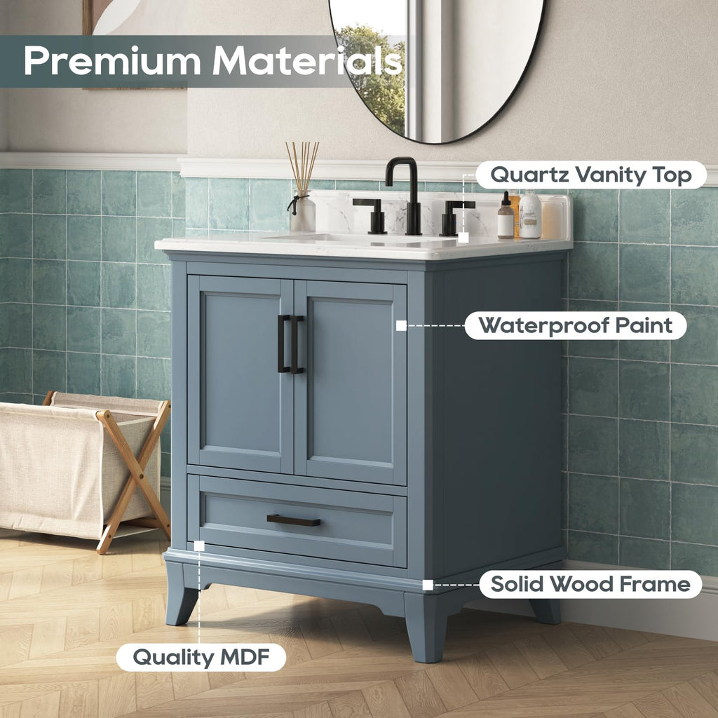 42 Inch Bathroom Vanity with Sink, Pre Assembled, White