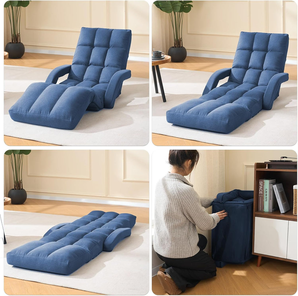 Adjustable Floor Gaming Chair with Footrest, 14-Position Backrest