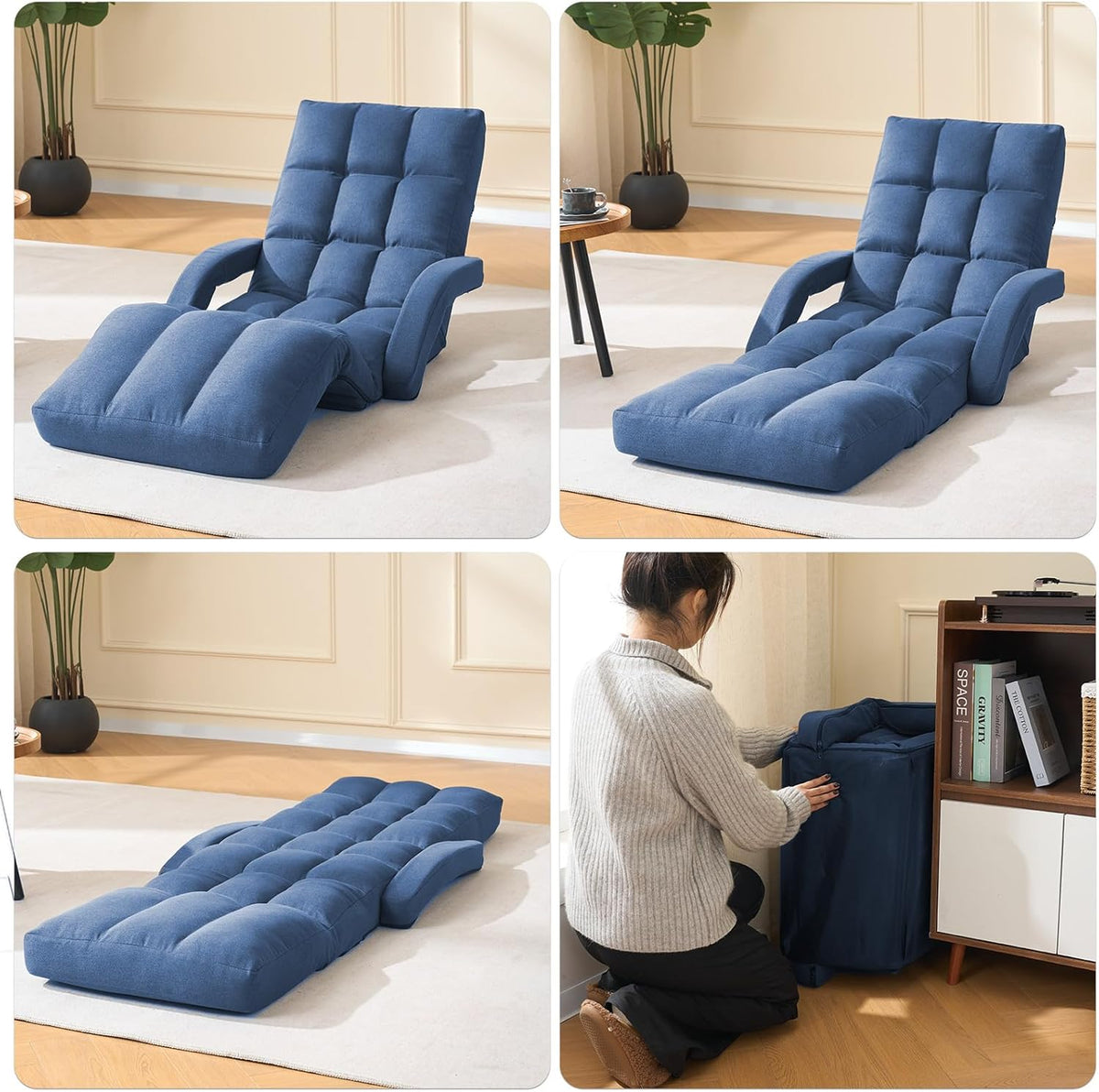 Adjustable Floor Gaming Chair with Footrest, 14-Position Backrest