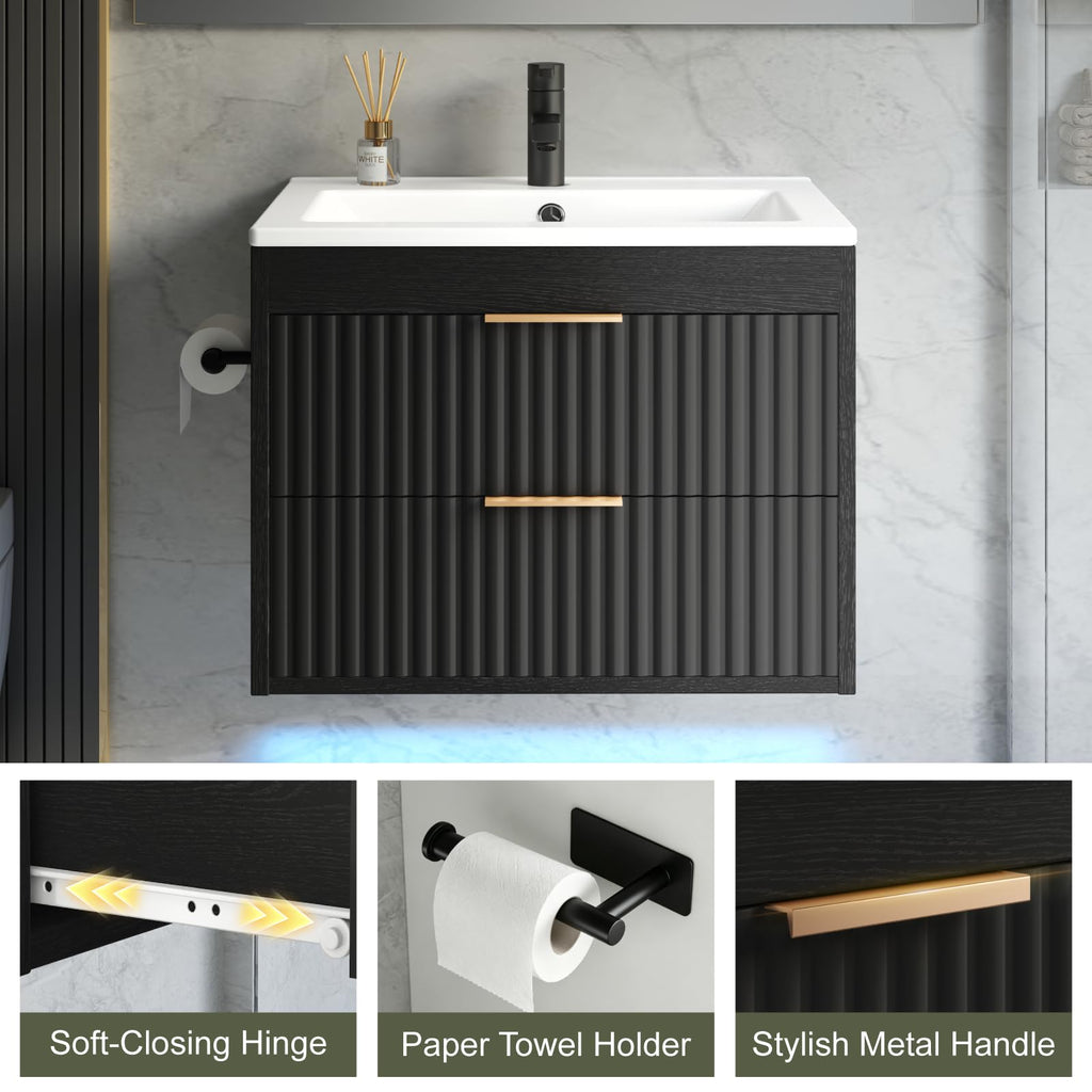 30" Bathroom Vanity with Sink, Wall Mounted Cabinet, Black