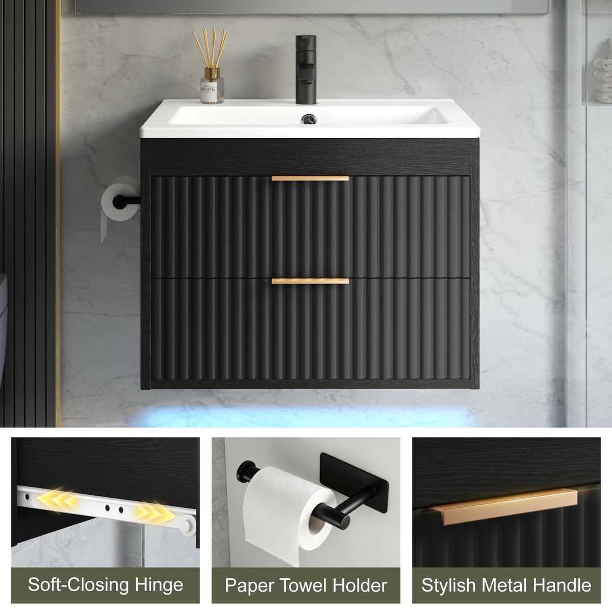 30" Bathroom Vanity with Sink, Wall Mounted Cabinet, Black