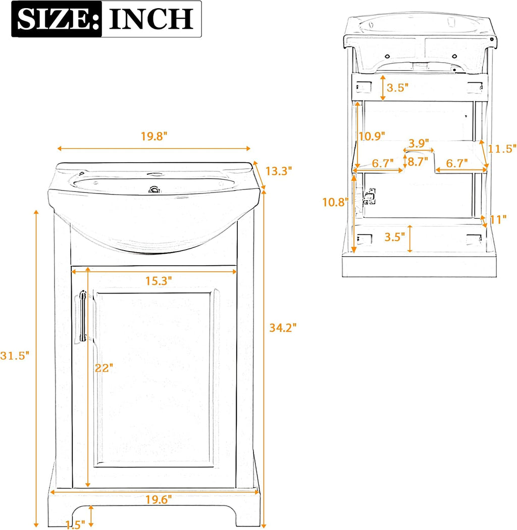 YOPTO 20" Bathroom Vanity with Ceramic Sink, French Style, Black