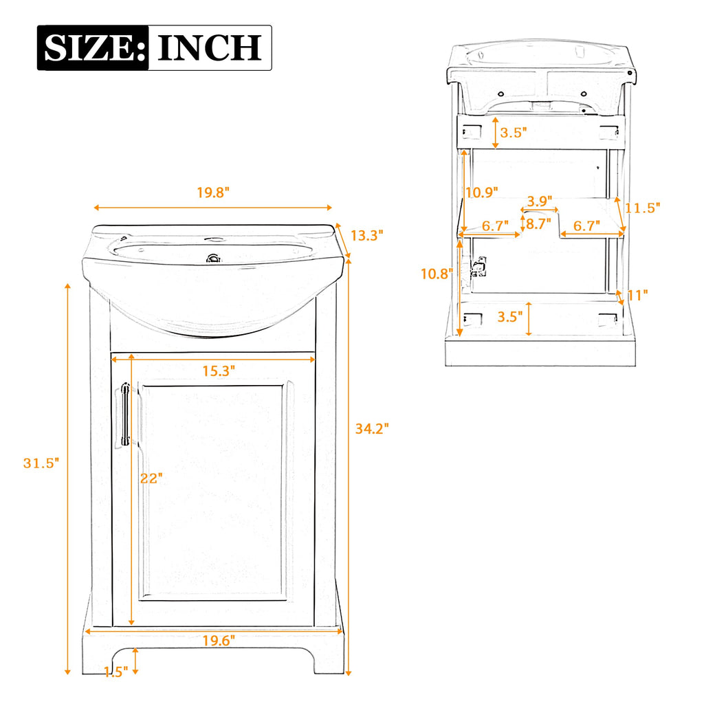 YOPTO 20" Bathroom Vanity with Ceramic Sink, French Style, Black