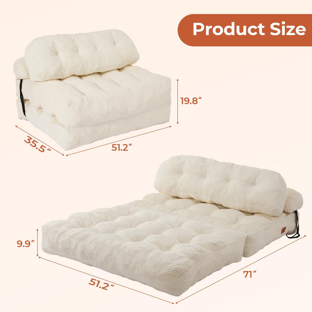 Folding Sofa Bed, Convertible Sleeper Chair with Back Support and Pillow