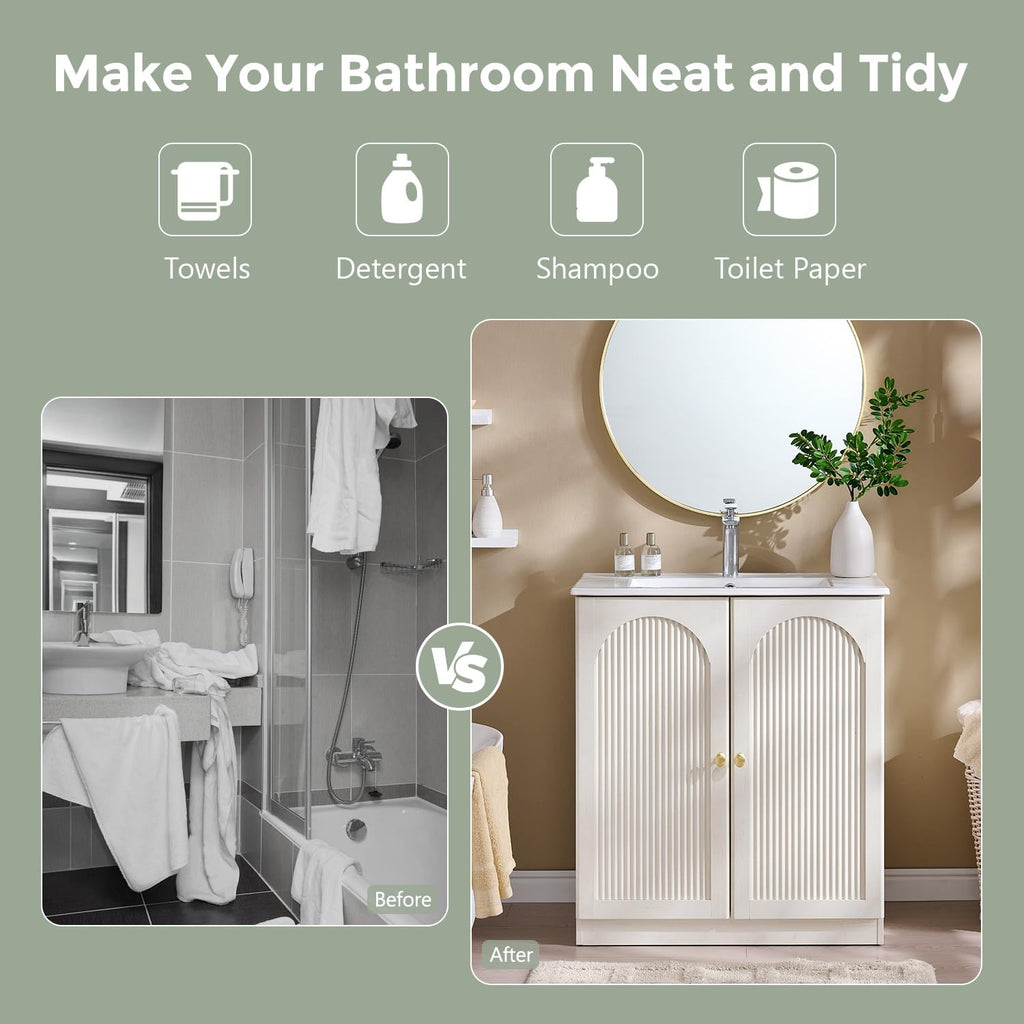 IFBUY 30 Inch Arched Bathroom Vanity with Sink, Fluted Design, Natural Oak