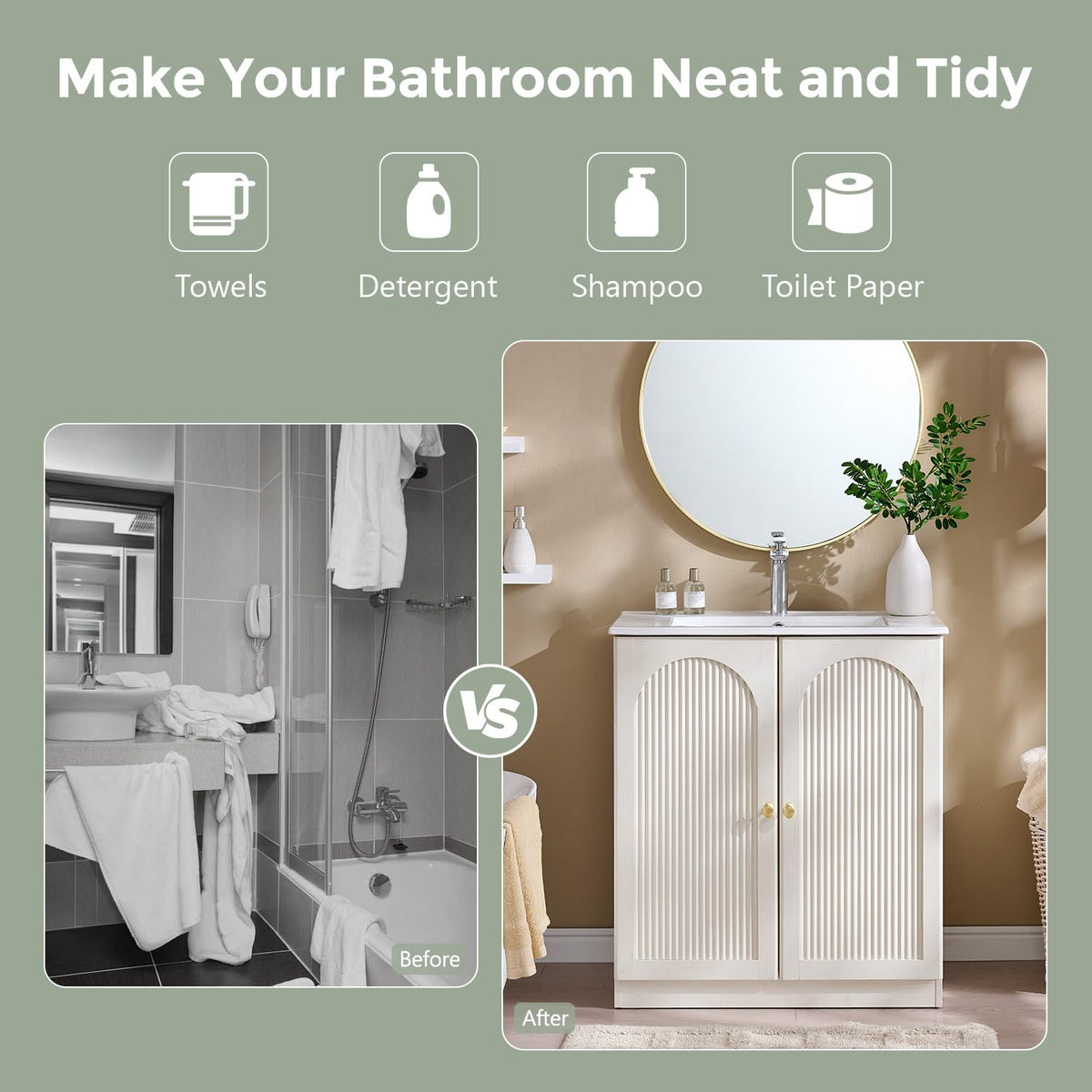 IFBUY 30 Inch Arched Bathroom Vanity with Sink, Fluted Design, Natural Oak