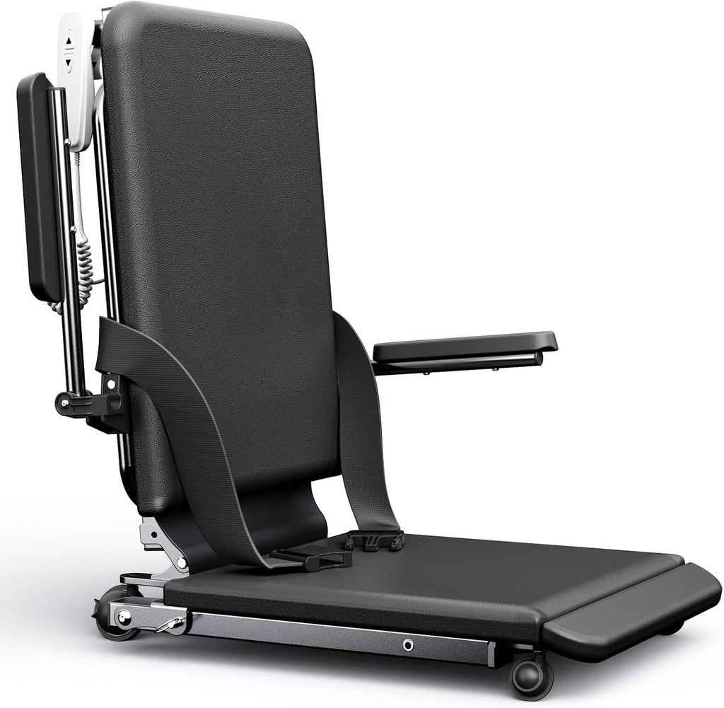 Upgrade Steel Electric Lift Chair with Advanced Wheels and PU Cushion, Floor Lift for Elderly, Support Up to 400 LBS, Safety Seat Belts and Handrails, Suitable for Home or Care Facilities Use, Black