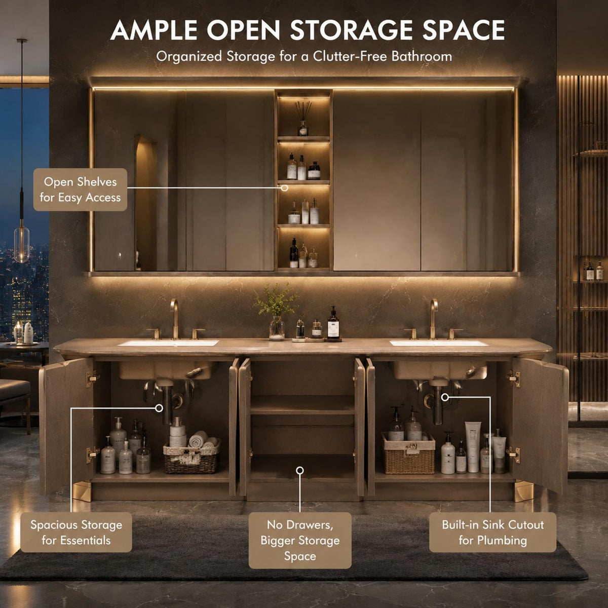 78 IN Freestanding Double-Sink Bathroom Vanity with LED Mirror Cabinet