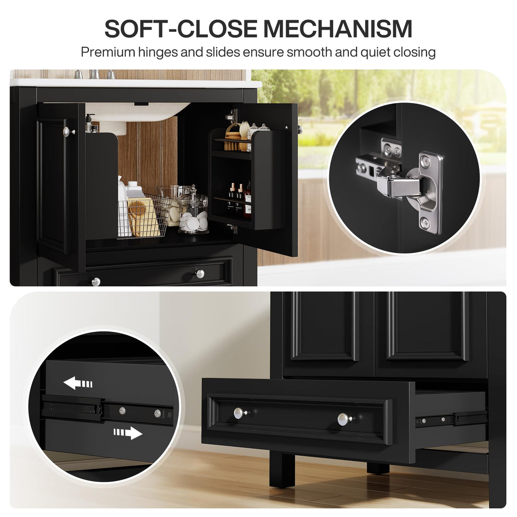 Tribesigns 30" Bathroom Vanity with Sink, Freestanding Bathroom Vanities Cabinet with Ceramic Basin Combo, Bathroom Sink Cabinet with 2 Doors and 1 Drawer, Solid Wooden Frame (Navy Blue, 30 INCH)