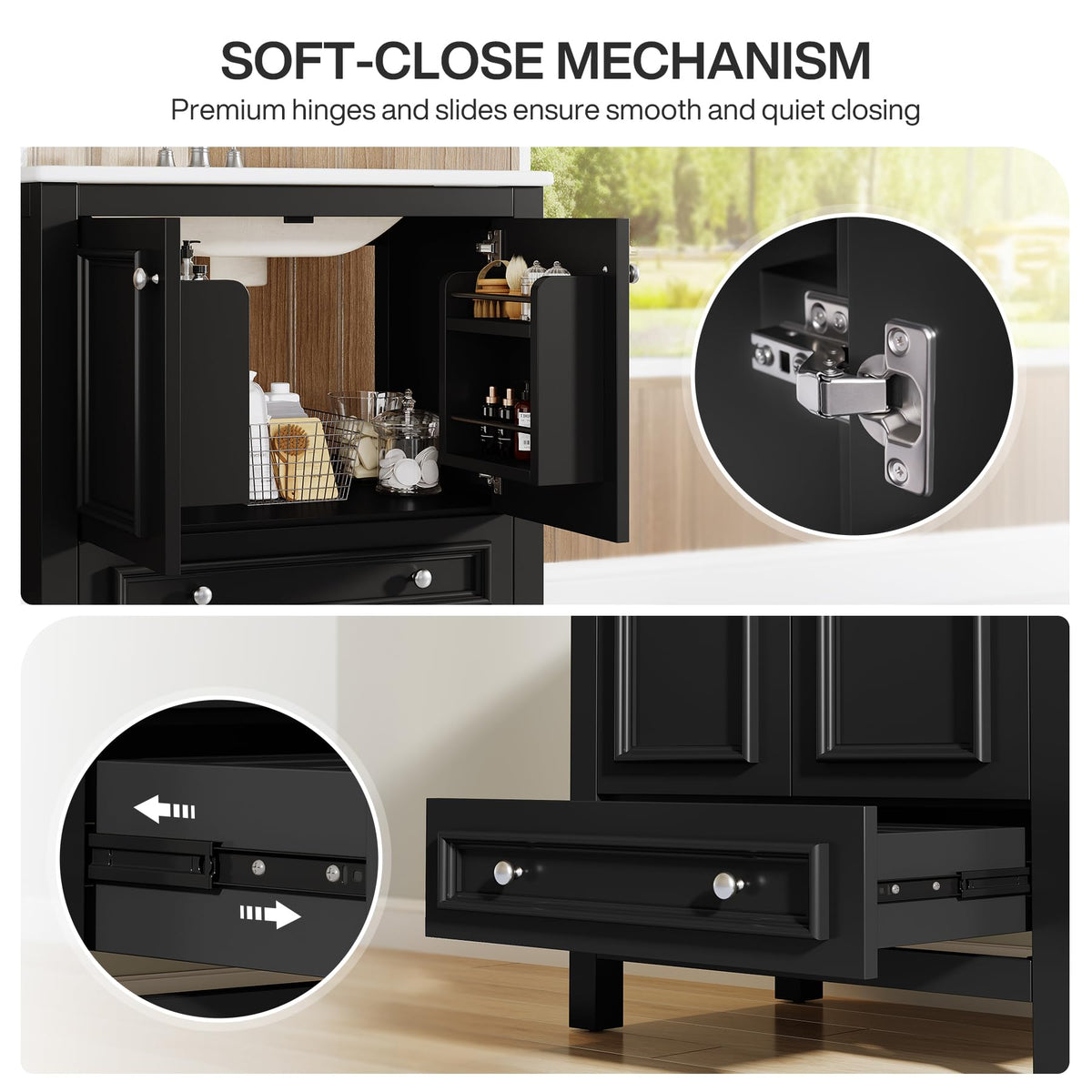 Tribesigns 30" Bathroom Vanity with Sink, Freestanding Bathroom Vanities Cabinet with Ceramic Basin Combo, Bathroom Sink Cabinet with 2 Doors and 1 Drawer, Solid Wooden Frame (Navy Blue, 30 INCH)