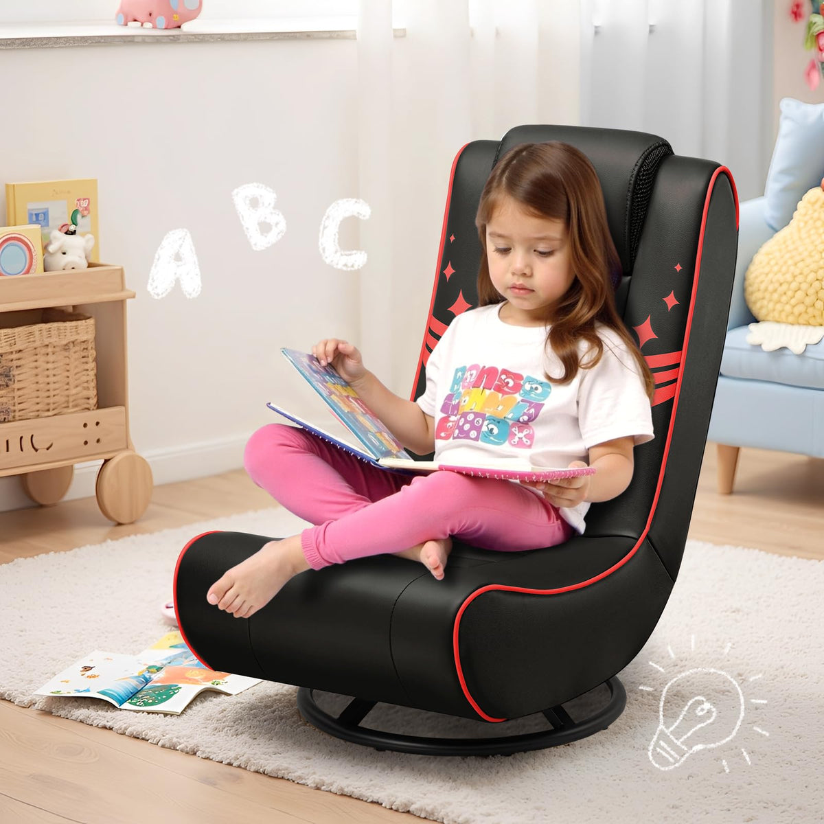 GTPLAYER Floor Gaming Chair Foldable Swivel Floor Chairs for Kids Boys Comfy Video Game Seat with 360Â° Multipurpose for Gamers, Bedroom or Game Room(Black-Blue)