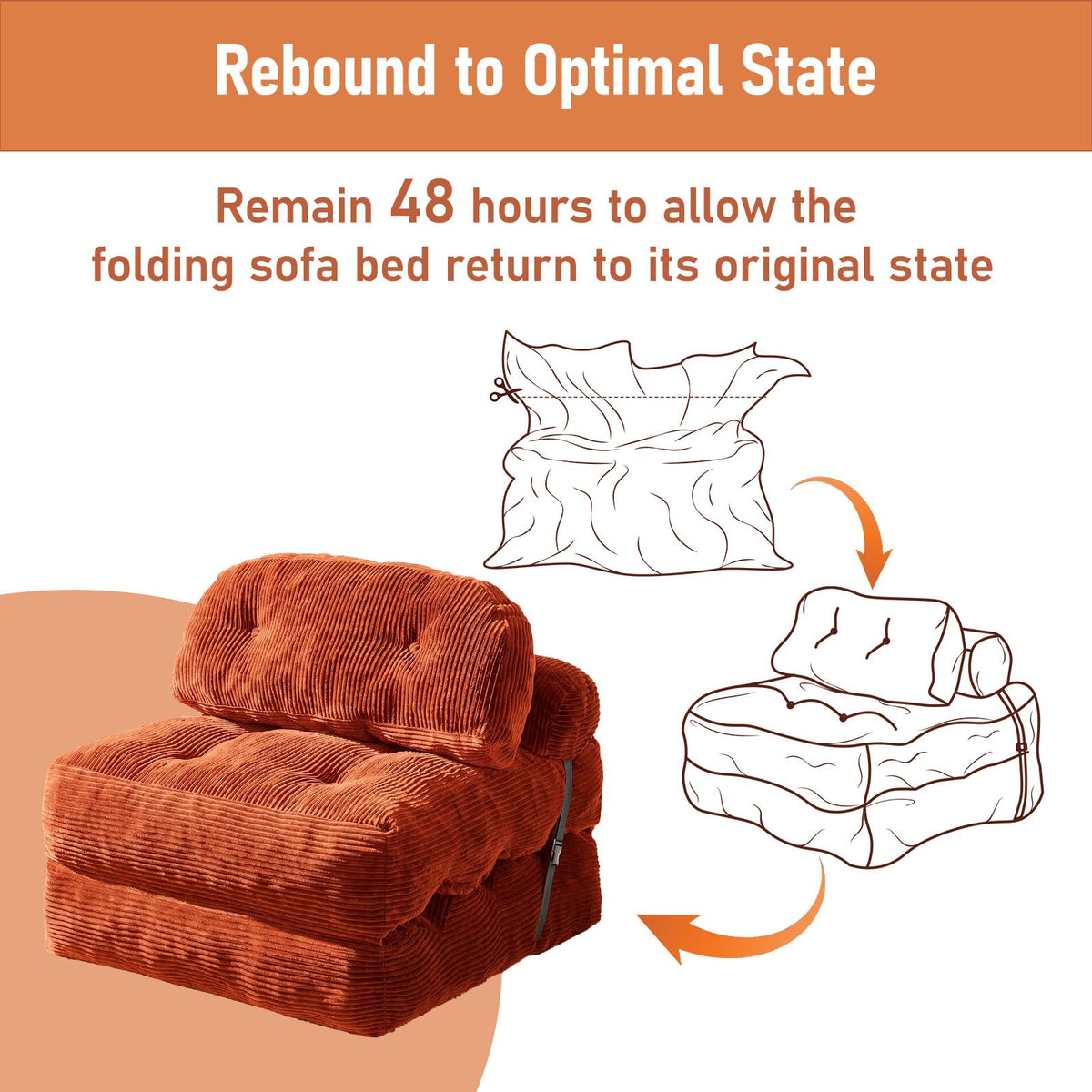 Folding Sofa Bed, Convertible Sleeper Chair with Back Support and Pillow
