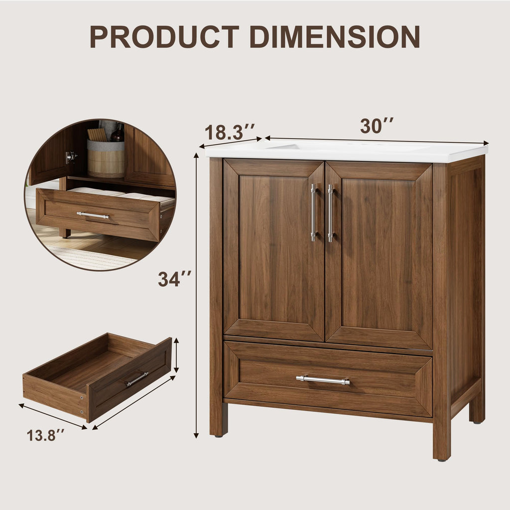 Garvee 24" Bathroom Vanity with Sink, Freestanding Bathroom Cabinet