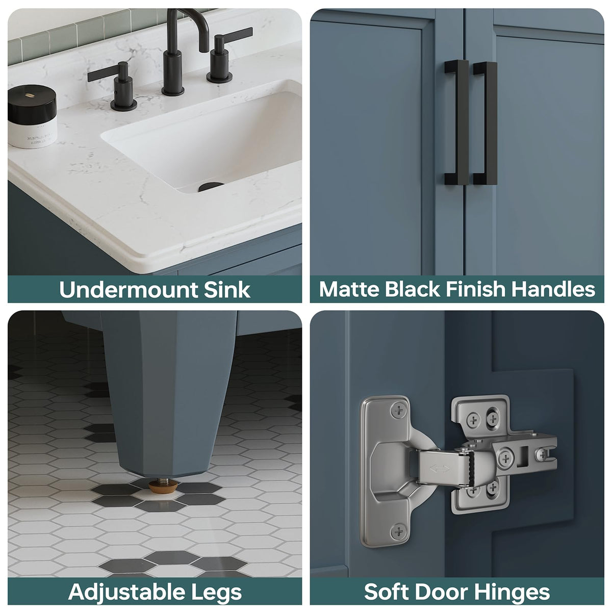 60 Inch Bathroom Vanity Double Sink, Steel Blue