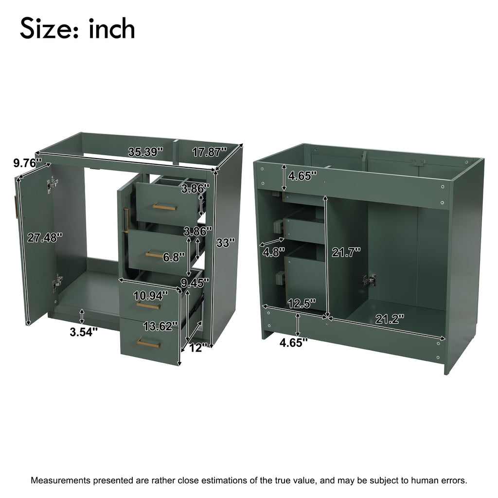 30 Inch Green Bathroom Vanity with Sink & Gold Handles,Light Luxury