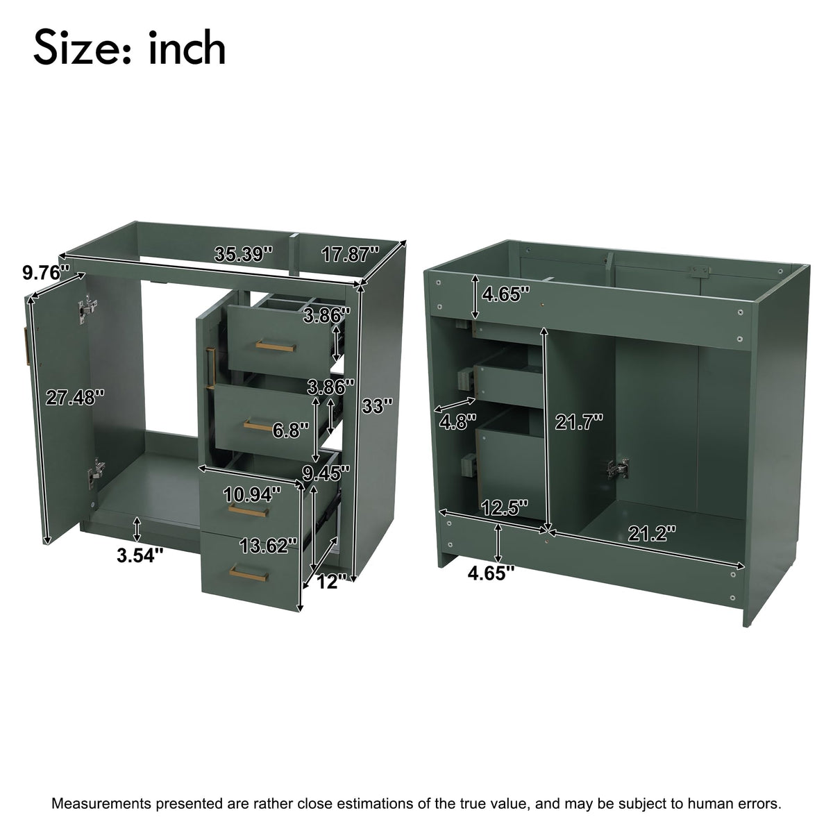 30 Inch Green Bathroom Vanity with Sink & Gold Handles,Light Luxury