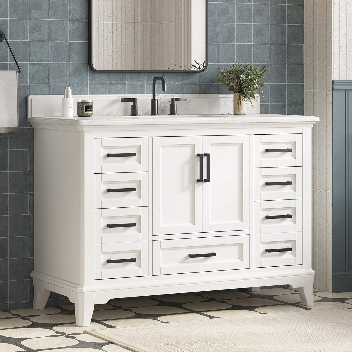 42 Inch Bathroom Vanity with Sink, Pre Assembled, White