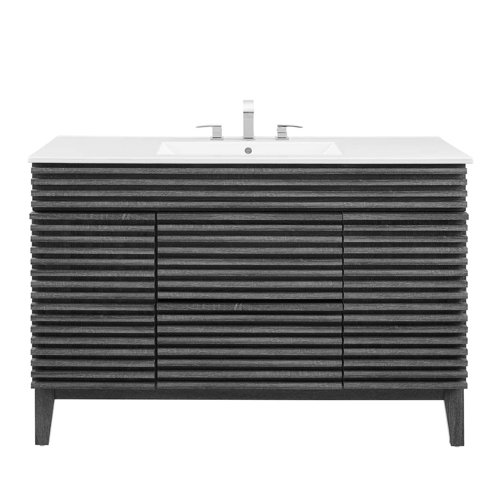 Modway Render Mid-Century Bathroom Vanity With Sink in Walnut White,24 Inch