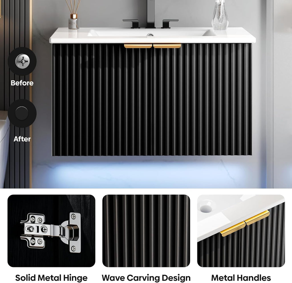 30" Bathroom Vanity with Sink, Wall Mounted Cabinet, Black